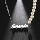 Cazador Name Pearl Necklace for Women Stainless Steel Jewelry