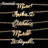 Personalized Heart Name Necklace with Butterfly Crown Choker Pendant