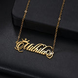 Personalized Heart Name Necklace with Butterfly Crown Choker Pendant