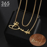 Double Layer Name Necklace Stainless Steel Box Chain Cursive Letter Women Gift