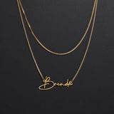 Double Layer Name Necklace Stainless Steel Box Chain Cursive Letter Women Gift