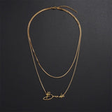 Double Layer Name Necklace Stainless Steel Box Chain Cursive Letter Women Gift