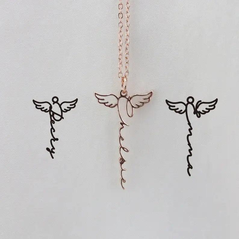 Angel Wings Name Necklace Personalized Stainless Steel Jewelry