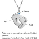 Name Necklace Baby Feet Engraved Stainless Steel