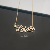 Personalized Name Necklace With Dog Paw Necklace