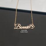 Personalized Name Necklace With Dog Paw Necklace