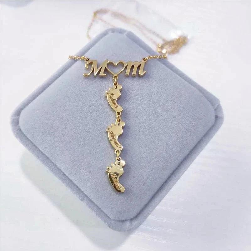 Stainless Steel Personalized Multi Name MOM Heart Necklace