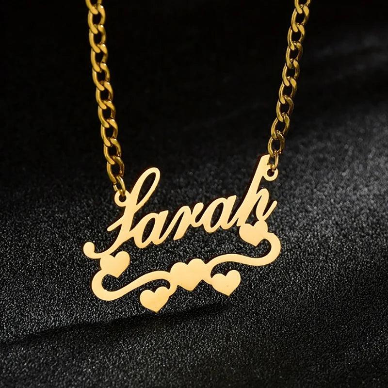 Personalized Hearts NK Chain Necklace Stainless Steel Customed Nameplat