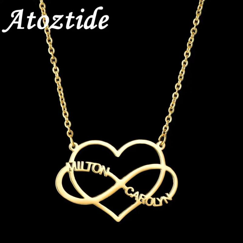 Atoztide Infinity Two Name Necklaces for Women