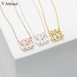 Monogram Necklace For Women Initials Letter Pendant Stainless Steel Boho Jewelry