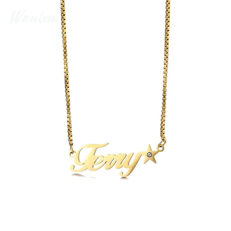 Zircon Name Necklace Heart Pendant Stainless Steel Personalized Jewelry Gift