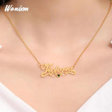 Zircon Name Necklace Heart Pendant Stainless Steel Personalized Jewelry Gift