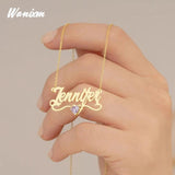 Zircon Name Necklace Heart Pendant Stainless Steel Personalized Jewelry Gift