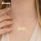 Zircon Name Necklace Heart Pendant Stainless Steel Personalized Jewelry Gift