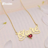 Zircon Name Necklace Heart Pendant Stainless Steel Personalized Jewelry Gift