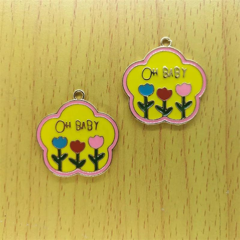 10pcs Cartoon Heart Initial Enamel Charms Letter Pendant DIY Jewelry Accessories