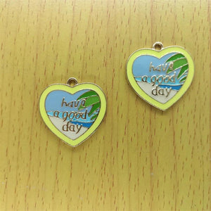 10pcs Cartoon Heart Initial Enamel Charms Letter Pendant DIY Jewelry Accessories
