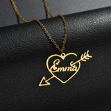 Personalized Name Necklace with Heart Pendant, Stainless Steel Chain for Women