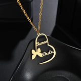 Personalized Name Necklace with Heart Pendant, Stainless Steel Chain for Women