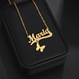 Butterfly Heart Name Necklace Stainless Steel for Women Girls