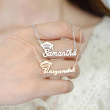 Grad Hat Necklace Nameplate Stainless Steel Personalized Name Necklace