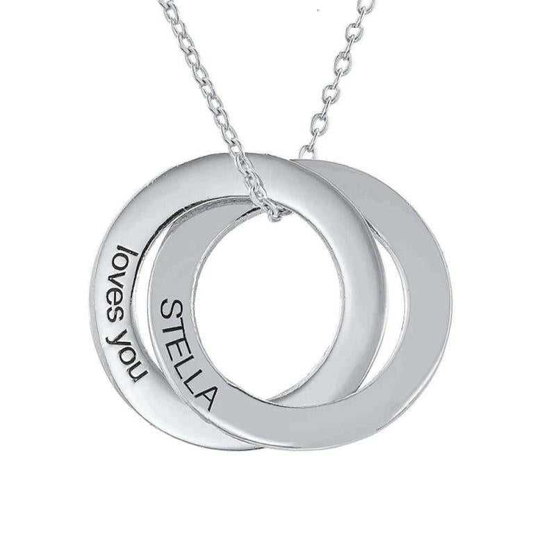 Circle Initial Family Name Engraved Necklace Stainless Steel