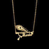 Cat Feather Necklace Stainless Steel Charm Necklace