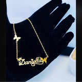 Butterfly Name Necklace for Women Crown ID Necklace
