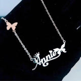 Butterfly Name Necklace for Women Crown ID Necklace