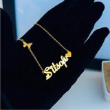 Butterfly Name Necklace for Women Crown ID Necklace
