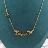 Butterfly Name Necklace for Women Crown ID Necklace