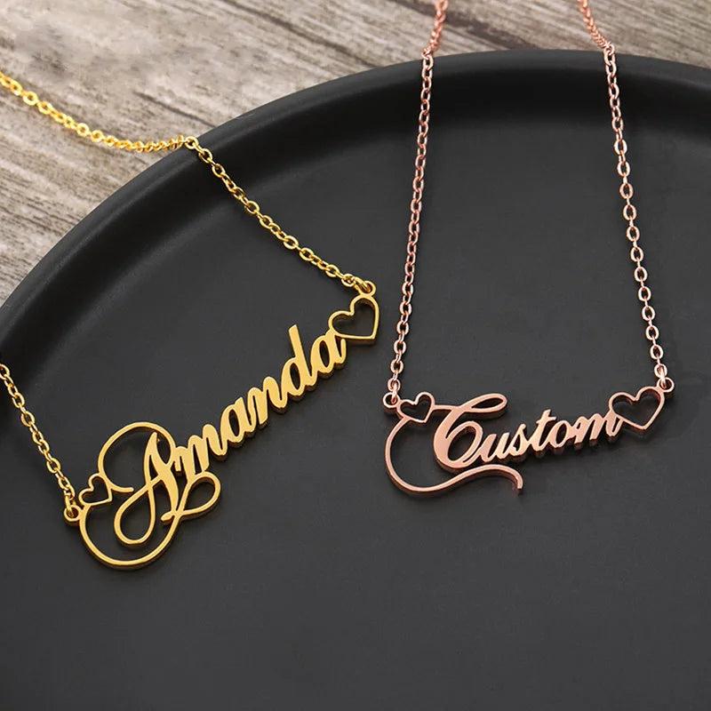 Hollow Heart Name Necklace Stainless Steel Jewelry