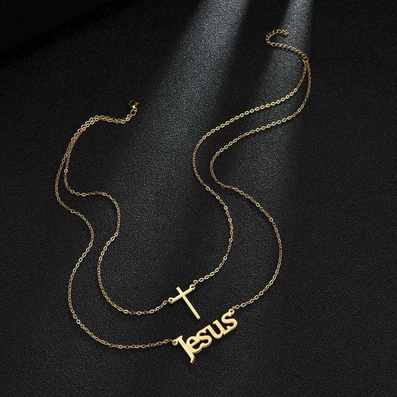 Cross Name Necklace Double Layer Jesus Pendant Jewelry