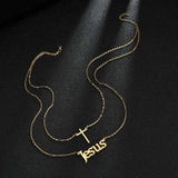 Cross Name Necklace Double Layer Jesus Pendant Jewelry