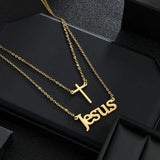 Cross Name Necklace Double Layer Jesus Pendant Jewelry