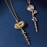 Personalized Birth Flower Name Necklace Stainless Steel Choker
