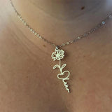 Personalized Birth Flower Name Necklace Stainless Steel Choker