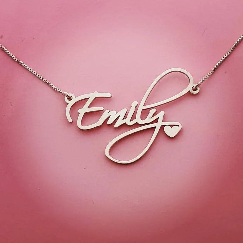 Cursive Name Heart Necklace Personalized Choker Nameplate Pendant
