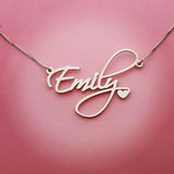Cursive Name Heart Necklace Personalized Choker Nameplate Pendant
