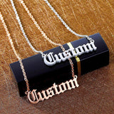 Old English Font Letter Name Necklace Stainless Steel Pendant Long Chain