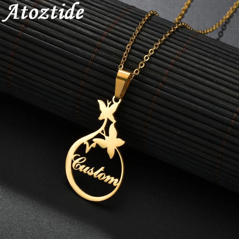 Atoztide Stainless Steel Butterfly Necklace Personalized Name Pendant