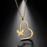 Personalized Shape Name Necklace Heart Butterfly Stainless Steel Pendant Gift
