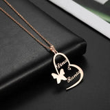 Personalized Shape Name Necklace Heart Butterfly Stainless Steel Pendant Gift