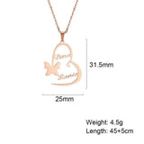 Personalized Shape Name Necklace Heart Butterfly Stainless Steel Pendant Gift