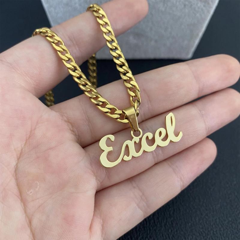 VishowCo Name Necklace Stainless Steel Personalized Nameplate Pendant