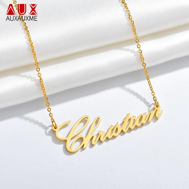 Auxauxme Personalized Name Necklace Cursive Nameplate Necklace