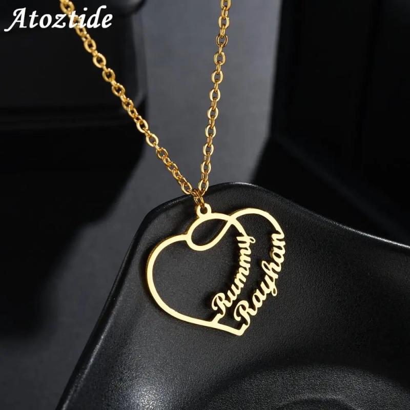 Personalized Heart Nameplate Necklace - Two Names