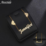Zircon Necklace for Women Stainless Steel Double Hearts on Chain