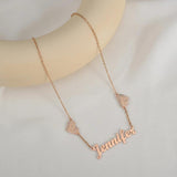 Zircon Necklace for Women Stainless Steel Double Hearts on Chain