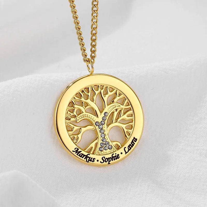 Personalized Family Engraving Names Necklace with Birthstone